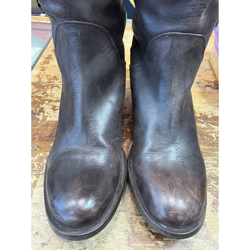 Vintage Y2K Bronx Brown Leather Knee High Zip Boots Eu 36 5.5-6 US